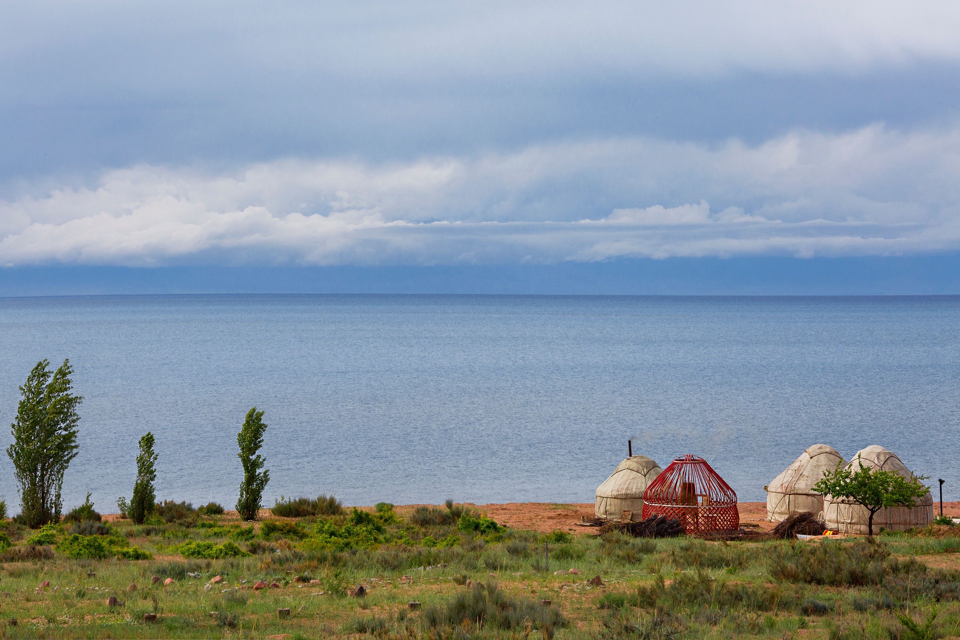 Nomadic tents known as Yurt at the Issyk Kul Lake, Kyrgyzstan